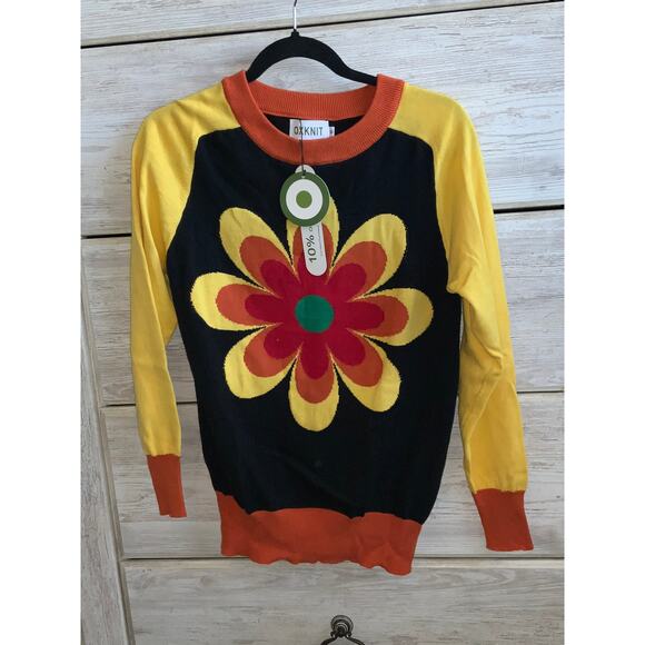 Oxknit Floral Sweater - 60s Retro Mod Boho Style - size M - Picture 1 of 4